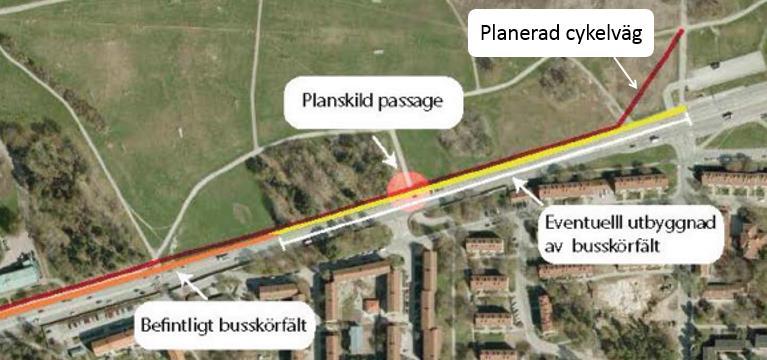 16(25) 3.5 Enskilda åtgärder Örbyleden Ett busskörfält föreslås längs Örbyleden i västlig riktning, mellan hållplats Söndagsvägen och befintligt busskörfält.
