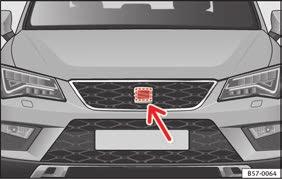 220 Radarsensor Bild 196 På fronten bakom SEAT-märket: radarsensor. På fronten bakom SEAT-märket har en radarsensor monterats för att identifiera trafiksituationen bild 196.