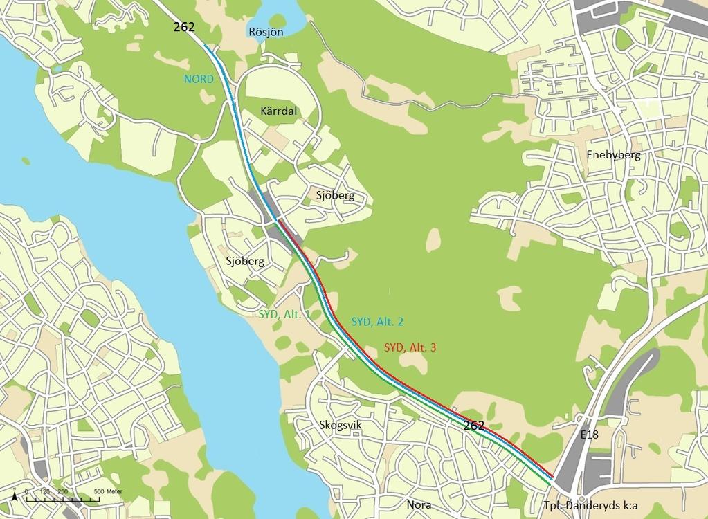 5 Ny gång- och cykelväg 5.1 Sträckning Utredningssträckan mellan Enebybergsvägen Rösjön har delats upp i två delsträckor: Nord och Syd.
