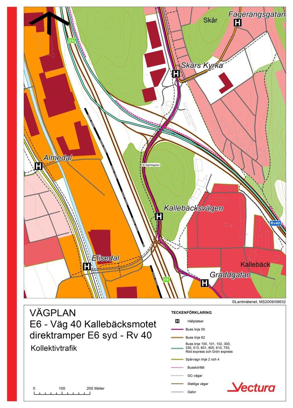 Kollektivtrafik Många busslinjer på väg 40 från Mölnlycke och Landvetter mot Korsvägen St.