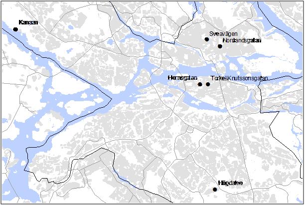 Luften i Stockholm Årsrapport 29 Mätplatsbeskrivningar Bilaga 5 Hornsgatan 18, två mätpunkter ca 3 m respektive 2 m över gatunivå på