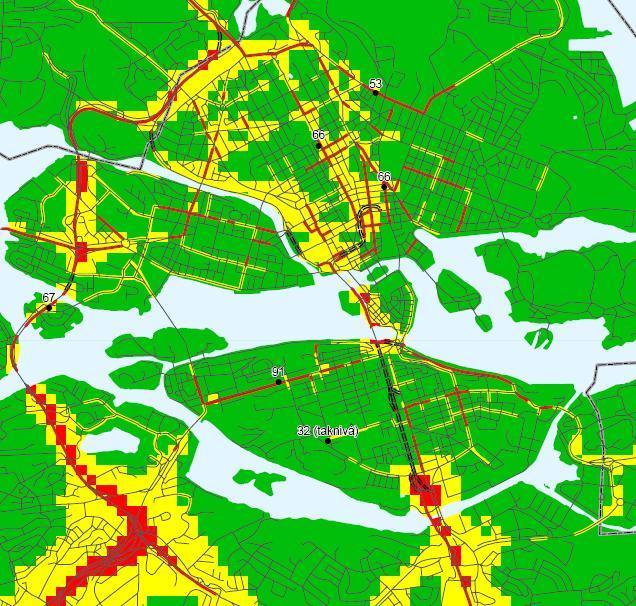 Luften i Stockholm Årsrapport 29 Luftföroreningskartor Bilaga 9 1(2) Partiklar, PM1 Kartan visar halter av