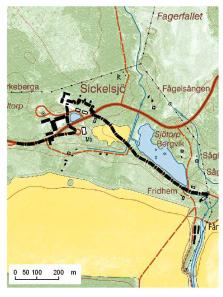 Sickelsjö Kommun Linjesträckans längd Områdets höjd ö h Arboga 1280 m 35 m Markslag inom 100 m från linjesträcka