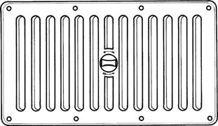 640 200 Skjut-ventilationsgaller Med 13 avskärmade lodräta ribbor 165 mm För invändig montering Försedd med 8 st