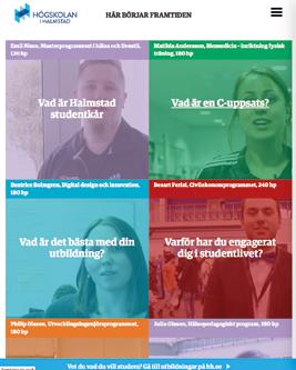 att påbörja framtiden där, dels genom FAQ-filmer, där studenter svarar kortfattat på vanliga och ovanliga frågor om livet som student på Högskolan i