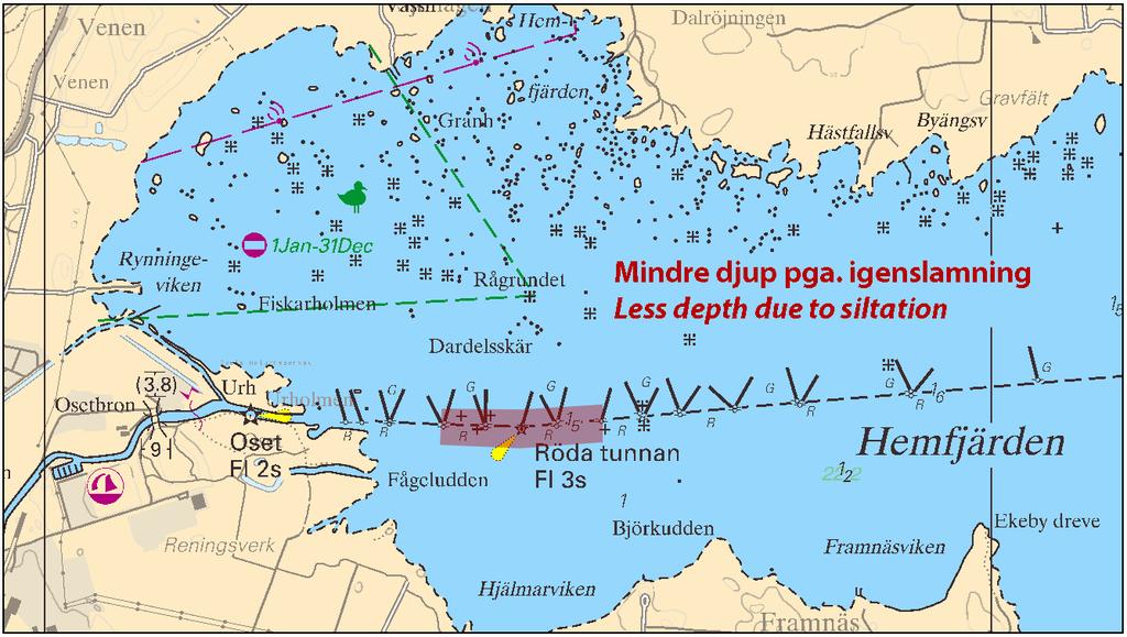 2016-10-06 14 Nr 619 Övriga inlandsfarvatten * 11568 (T) Sjökort: 114 Sverige. Övriga inlandsfarvatten. Hjälmaren. Hemfjärden. Farledsdjup.