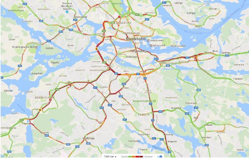 Den 18 maj 2017 efter att oljespillet skett och flera körfält fått stängas av på Essingeleden såg trafiken ca kl. 8.