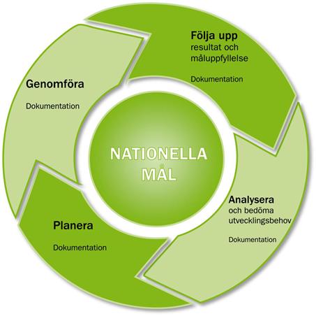 Styrkedjan Riksdag och regering fastställer nationella mål, krav och riktlinjer i skollagen, läroplanerna och i andra författningar.