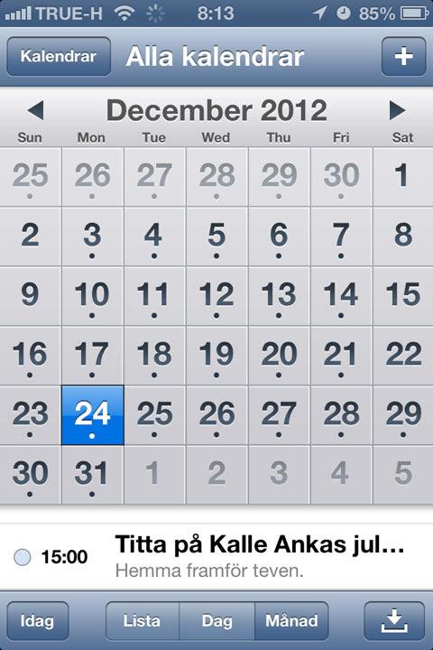 3. Öppna Kalender-appen för IOS. Klicka på knappen högst upp i det vänstra hörnet som heter Kalendrar. Du bör nu se alla dina Google-kalendrar i listan.