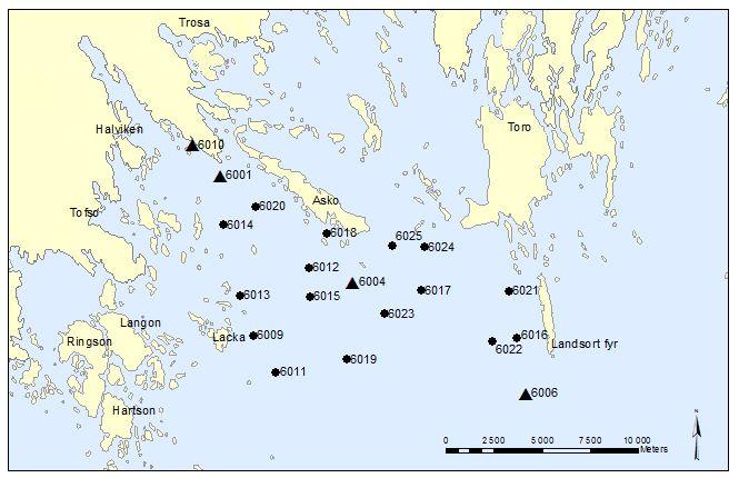 2. Metod Provtagningen 2011 genomfördes under perioden mellan den 25:e maj och 15:e juni vid de 20 lokalerna i Askö-Landsortsområdet (Figur 1). Figur 1. Karta över provtagningsstationer.