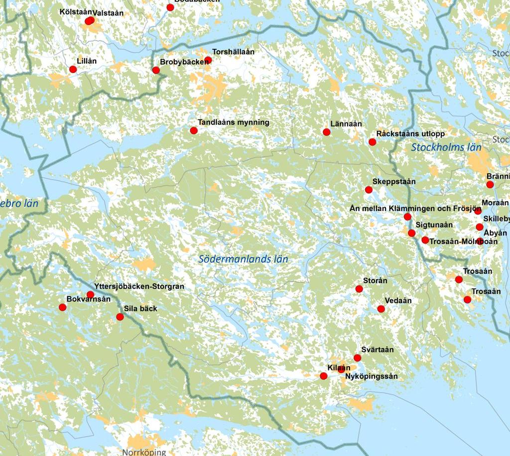 Tabell 3. Lokaler för kiselalgsprovtagning i Södermanlands län 2012. Koordinater är angivna enligt SWEREF99 TM.