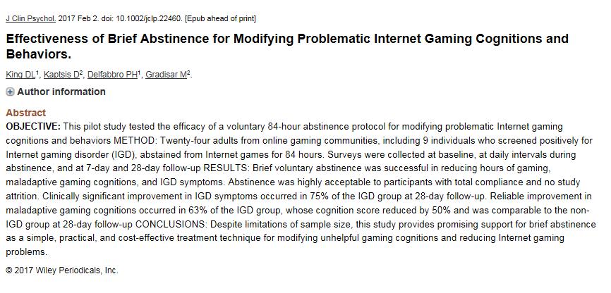Behandling av Internet gaming disorder?