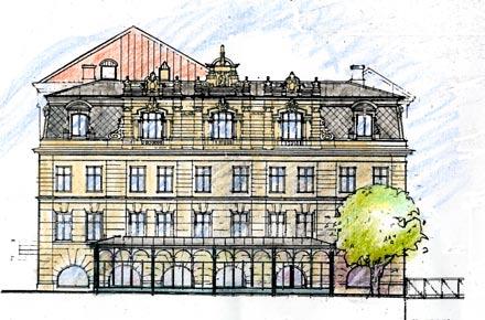 I öster mot Hotellplatsen föreslås en ny envånings tillbyggnad till Palacehuset.