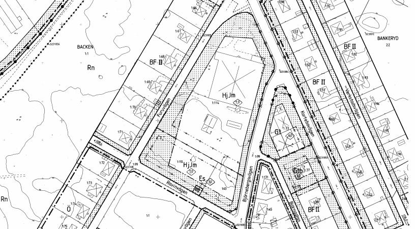 Detaljplaner Utsnitt från gällande detaljplan, Backen Västergård 1:113 m.fl, Bankeryds församling, Jönköpings kommun 06- BAD-1537. Det ansökta området är markerat i rött.