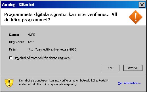 10. Förbättrad signering av Nyps java-filer Många har undrat över den säkerhetsvarning som kan visas i samband då Nyps startas.