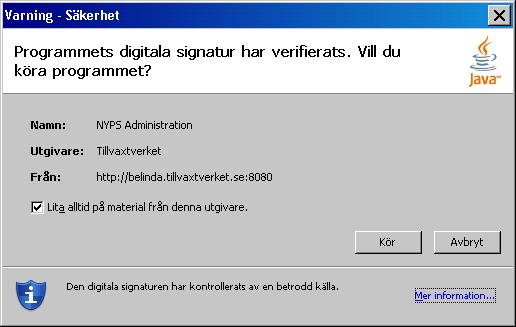 Bilaga 1 Signering av Nyps programfiler Från och med version 2.