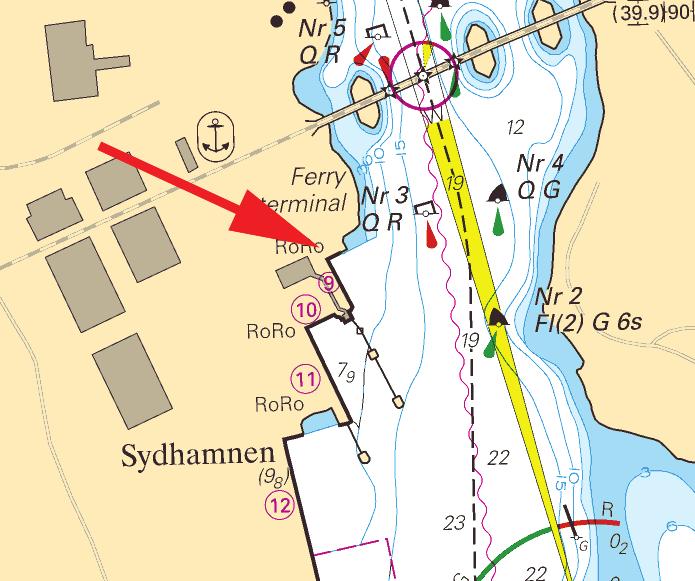 10 * 9141 Sjökort/Chart: 6181 Sverige. Norra Östersjön. Södertälje. Sydhamnen. Ramat område. En sjömätning har visat att det är grundare än vad som är angivet i sjökortet.