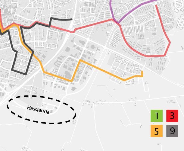 1 EVENTUELL STADSBUSSTRAFIK TILL HASSLANDA Delar av Hasslanda är i dag exploaterat med verksamheter men stora delar av området är obebyggt.