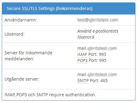 Ändring av domän i er e-postkonfigurering.. Hade ni inte SSL installerat tidigare så kommer ni nu att märka att rekommendationen för e-postserver har ändrats och den är nu mail.<er domän>.