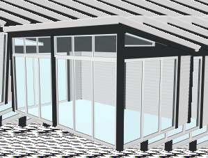 MÅTTANPASSAT Dörrar och fönster kan väljas i olika fasta och skjutbara kombinationer, isolerade eller med enkelglas. För att få ett stabilt uterum krävs delar som fasta glaspartier, panelväggar etc.