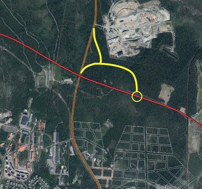 Figur 8. Alt 1 4. 3-vägskorsning på E10, anslutningen mot Kurravaaravägen görs antingen med en 3-vägs korsning eller med en mindre cirkulationsplats Figur 9. Alt 5 8.