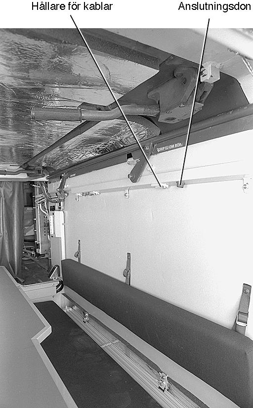 Anslutningsskena På sidoväggen bakom operatörerna i stridsrummet sitter en skena med anslutningsdon för operatörernas telehjälmar.