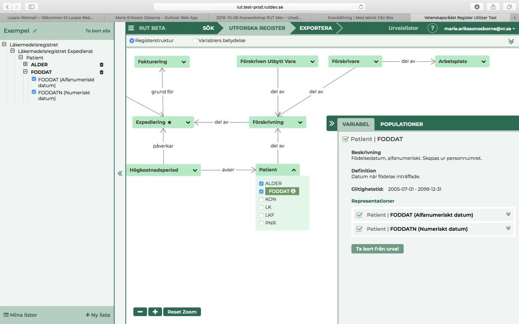 Spara variabel i urvalslista En variabel som ser intressant ut kan sparas i en urvalslista för senare utvärdering eller export till Microsoft Excel.