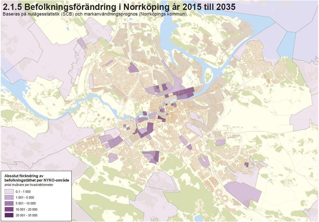 14 (30) Figur 3 Befolkningstäthet i Norrköpings tätort år 2035 Målpunktskartor har också tagit fram och stämts av på ett arbetsmöte med representanter från Norrköpings kommun, Östgötatrafiken och