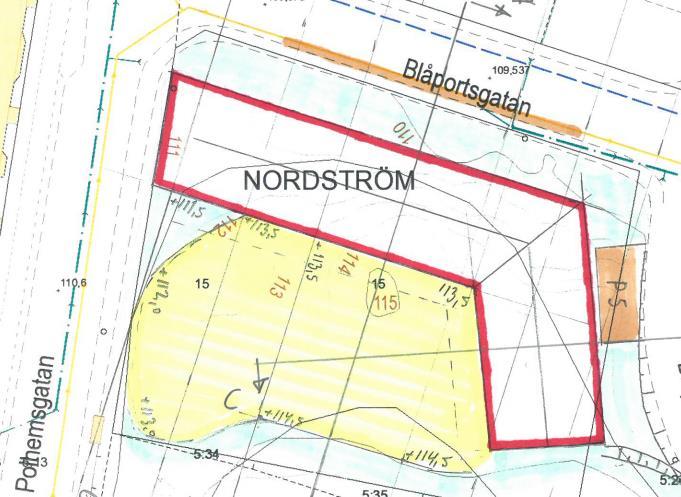 Alternativ 1 - Situationsplan med föreslagen nybyggnation enligt utformningsskiss L:\32\201\102320 - Kv Nordström i, detaljerad