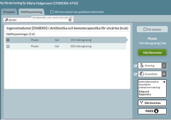 13.9 Utökad bevakning För läkemedel som står under utökad bevakning visas en informationsruta till höger i