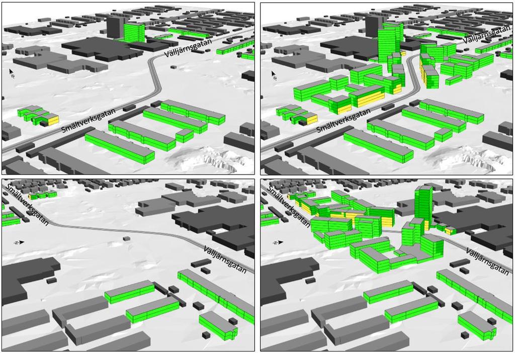 Alternativ 1 Alternativ 2 Figur 3. Ekvivalent ljudnivå vid fasad redovisade i 3D-vyer 5.