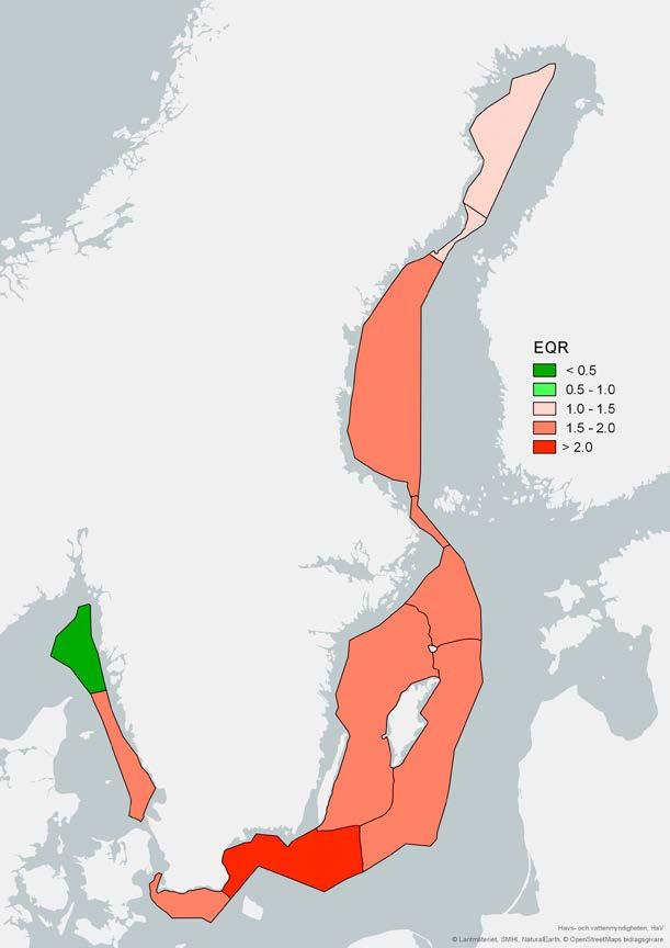Figur 7.5 Karta över miljöstatus för övergödning i havet INGEN ÖVERGÖDNING Figuren visar miljöstatus för övergödning enligt havsmiljöförordningen från inledande bedömning 2018 (samrådsversionen).