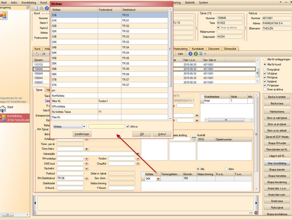 45409 ärende 70346 Kund > Tjänst Kunna byta körlista direkt i körlista-rutan