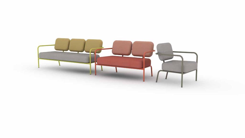 TITTIN soffa Design Peter Andersson Stomme i lackerat stål i standardfärger. Fast klädsel med stoppning av kallskum på stålram. 2-, och 3-sits soffan är förstärkt.