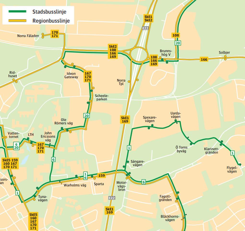 3.2.2. Kollektivtrafik Kollektivtrafiken inom utredningsområdet utgörs av både regional busstrafik och stadsbusstrafik där Skånetrafiken är trafikhuvudman.