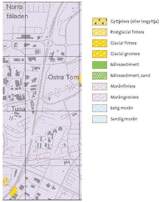 3.5. Byggnadstekniska förutsättningar 3.5.1. Geologi och geoteknik Enligt SGU:s jordartskarta utgörs marken inom utredningsområdet av morängrovlera och moränfinlera, se Figur 32.