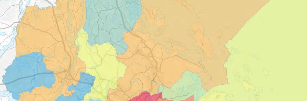 Del 2. Om uppdraget och förutsättningarna i regionen Figur 6. Andel av länets befolkningsökning 2015 2050 för respektive kommun.