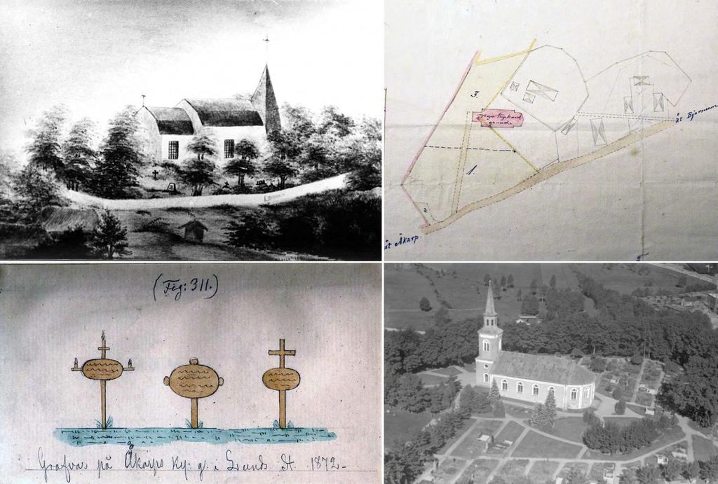 Teckning föreställande Norra Åkarps kyrka efter att kyrkan fått sitt valmade sadeltak 1787.