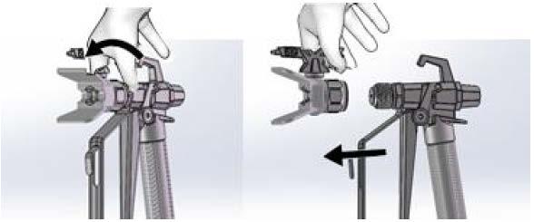 c) Turn the arrow shaped handle on the nozzle forwards to the spray