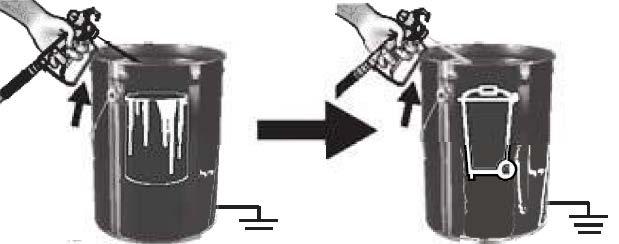 While still holding the trigger, move the gun into the waste bucket. Continue to release the gun down into the waste bucket until the cleaning fluid that comes out is relatively clear. 14.