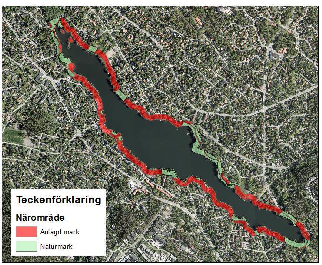 status Närområdet runt sjön 71 % anlagda/aktivt brukade ytor = Otillfredsställande status