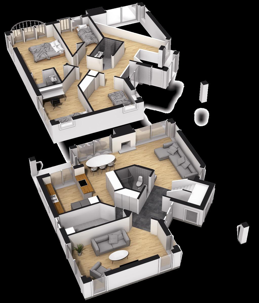 TUTVIK 2 Plan, 6 R.o.k. Boyta 209 m 2. modern stil TUTVIK Grundformen är enkel. En kub.