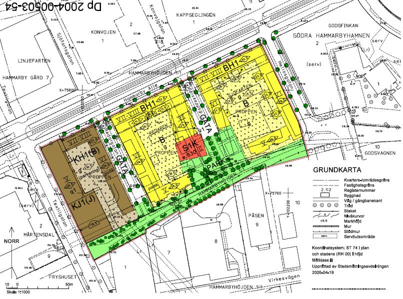 Del av plankartan för Proppen m m i Hammarby Sjöstad.