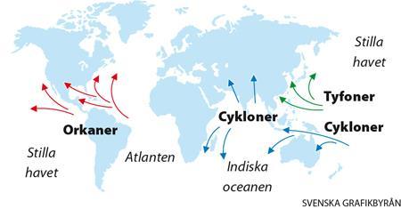 Var? Tropiska orkaner uppstår vid haven utanför