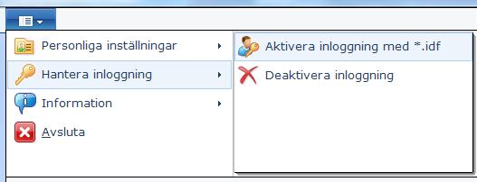 Aktivering av automatisk inloggning i MG programmet görs första gången vid uppstart genom att under Menyn, se