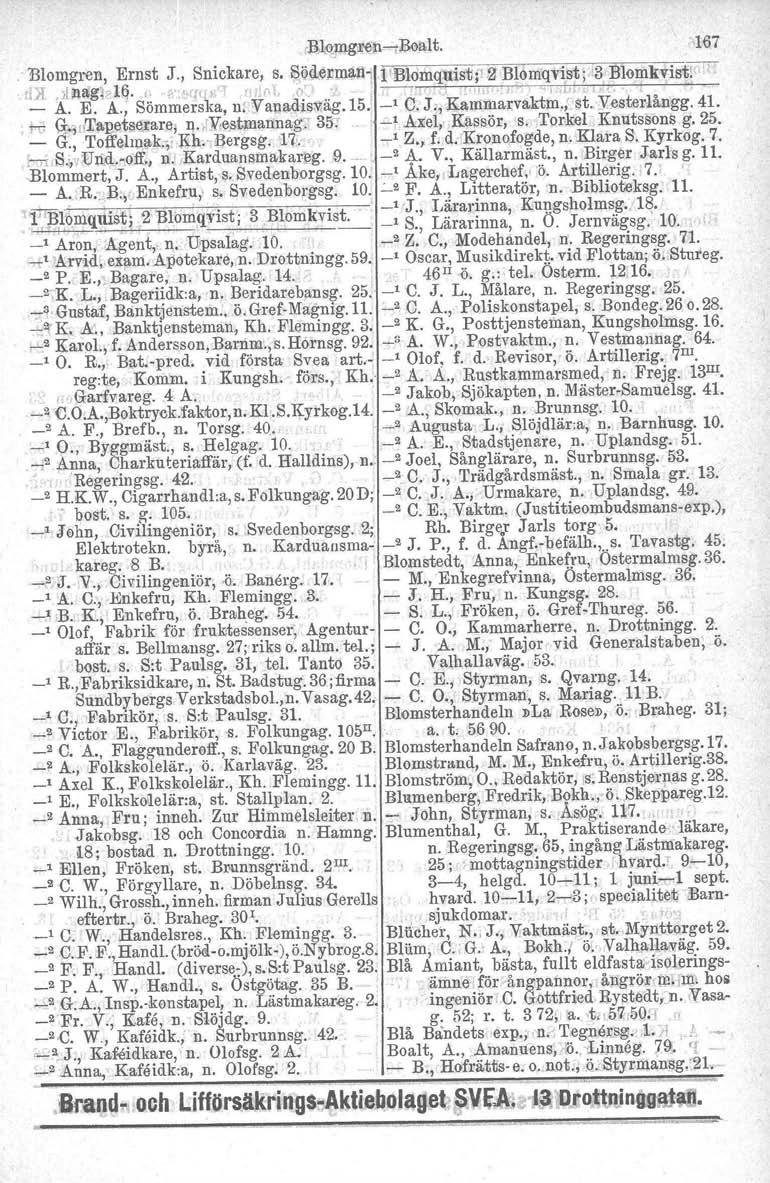 Z'J BJ.9:lllg~~tBoalt. 167. Blomgren, Ernst J., Snickare, s. ~i;ille)lman 1'Bldmquistp 2 Bl6mqvist~ 3 Blomkvist: ' rdi.jl~ag plq. ' 9' "qq,. > ' '),r.,. '. "....." oj." '"., l.o..,.. '. _ A.