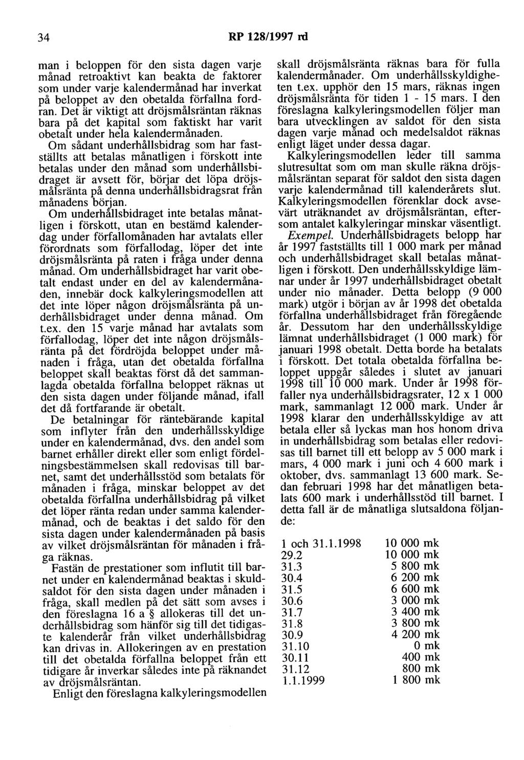 34 RP 128/1997 rd man i beloppen för den sista dagen varje månad retroaktivt kan beakta de faktorer som under varje kalendermånad har inverkat på beloppet av den obetalda förfallna fordran.