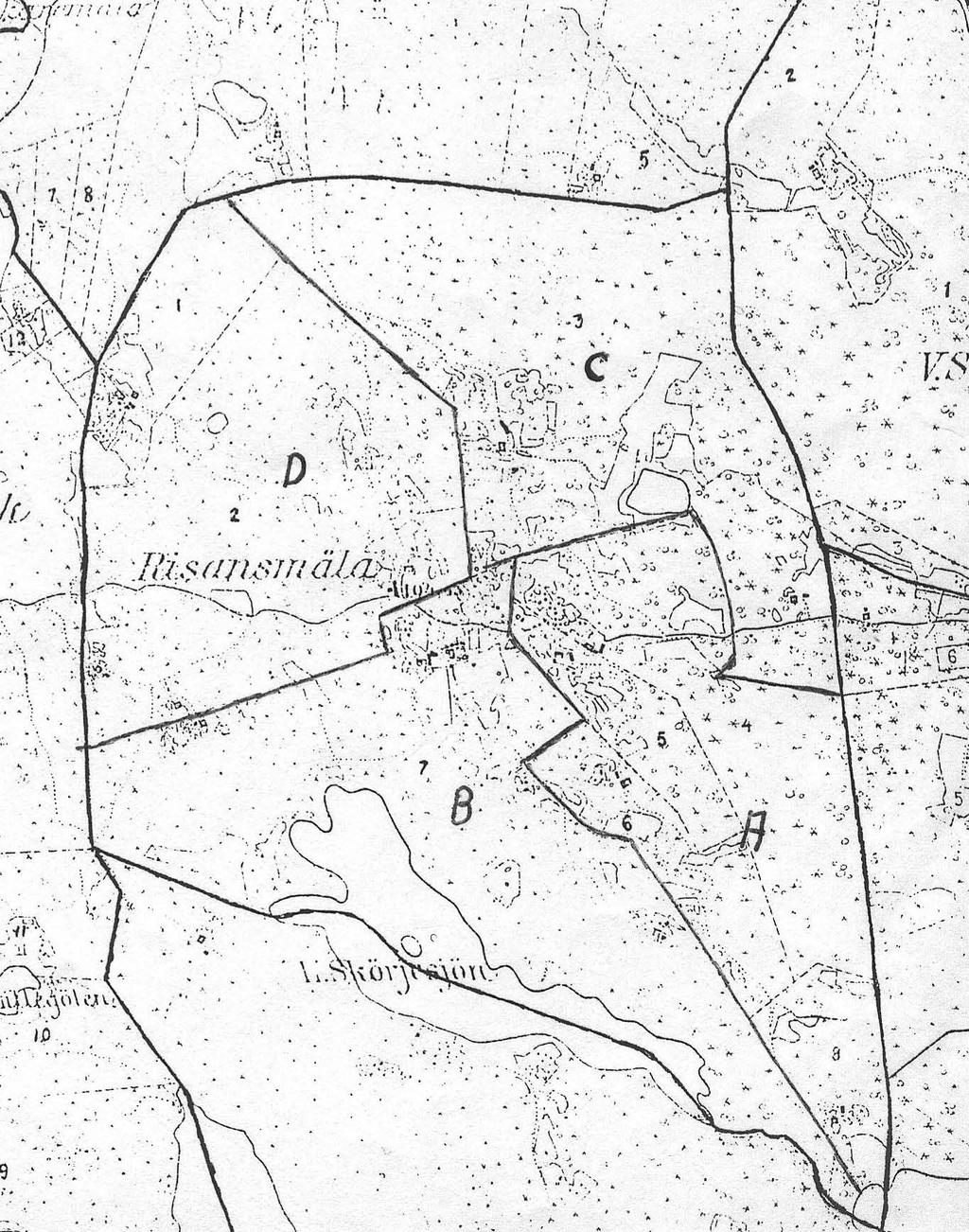 Risansmåls 1/2 mantal, gårdarnas gränser år 1800 A gården 1/8