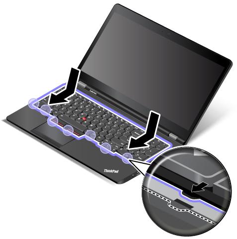 4. Fäll ihop skärmen och lägg datorn med undersidan uppåt. Skruva i skruvarna som håller fast tangentbordet. 5.