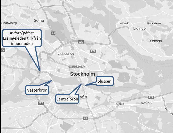 Figur 29. Restider genom innerstaden mellan Johanneshovsbron och Klarastrandsleden för 10-21 oktober 2016.